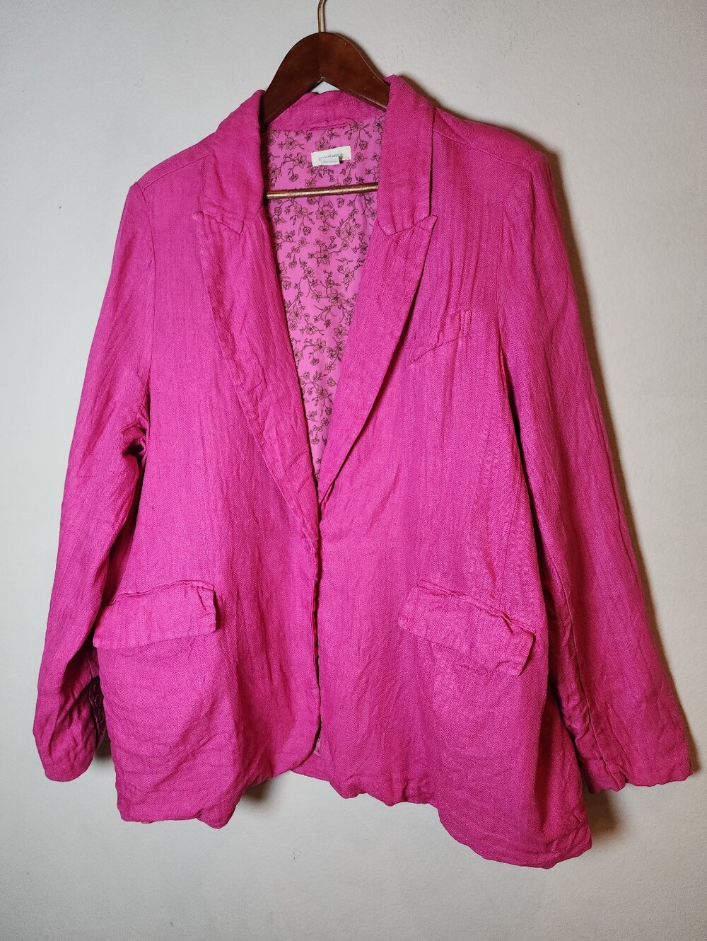 Sundance 100% Linen Pink Blazer Jacket Subtle Herringbone Pattern Women Size XL